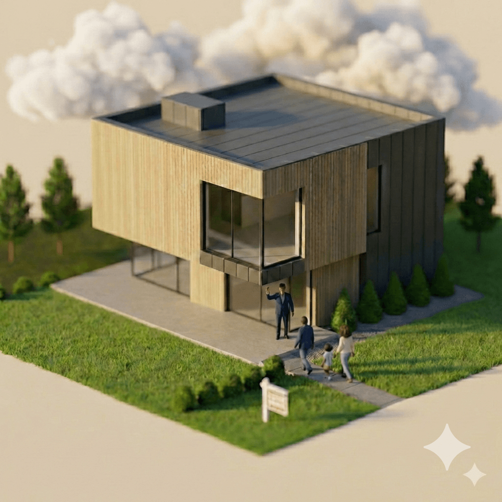 Family arriving at their new home for the first time